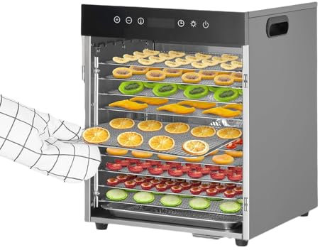 Essiccatore per Alimenti, essiccatore con vassoi in Acciaio Inossidabile per Alimenti e Carne secca, Carne, Manzo, essiccatore per Alimenti da 800 W con Timer e Controllo della Temperatura