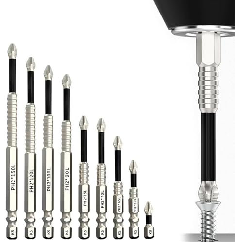 High-Magnetic Screwdriver Drill Bit Set,9 PCS Strong Durability Anti-Slip Impact Kit,Screwdriver Drill Bit Set for Electric Tools (25 50 65 70 75 90 100 120 150mm)