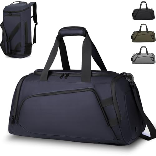 Sporttasche Herren 40L, Wasserdicht Sportrucksack mit Schuhfach Nassfach, Multifunktions Damen Gym Sport Tasche Weekender Travel Trainingstasche für Schwimmen, Camping, Fitnessstudio, Blau