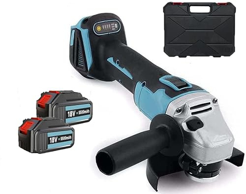 Akku-Winkelschleifer, Kompatibel mit Makita Bürstenlos,18V Kabelloses Trennschleifer Scheibe 125mm Schleifen mit 2x5500mAh Akku, Tragbare Werkzeugkiste，zum Entfernen von Farbe und Mörtel，Polier