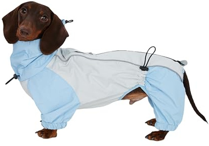 Dackel Regenmantel, wasserdichte 4-Bein Hundejacke, Leichter Outdoor Windbreaker für Mini Dackel(S(4-6kg)