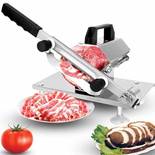 YIGECHENXIN Basca de manivela de Acero Inoxidable Rollo de Cordero con manija de Comodidad Espesor de Cuchilla Afilada Grosor 0.3-1 cm Herramienta de Corte de Carne congelada para cocinar y Asar