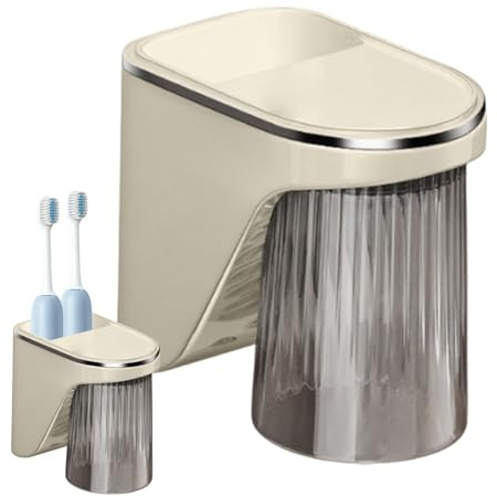 Hitburu Portacepillos Y Pasta De Pared,Organizador De Almacenamiento para Ducha | Porta Vaso para Enjuague Bucal Sin Perforación