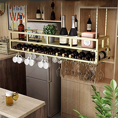 Hanging Wine Rack Ceiling Wine Holder Under-Cabinet Glassware Shelf Kitchen & Bar Decor Gold Wine Bottle nizer 60 x 30 x 27 cm Ideal for Home Decoration
