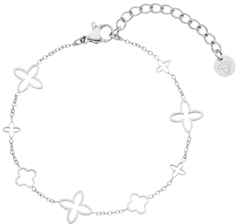 DIAMOND MODE Kleeblatt Armband Damen Gold - Schmuck 18K Gelbgold vergoldet, Chirurgenstahl 316L, Fancy Clover, 16cm + 4cm Verlängerung, Wasserfest, Geschenk, Blumen