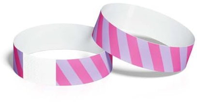ID&C 100 pulseras Tyvek impresas a medida de lavanda y rosa neón, duraderas, resistentes al agua, a prueba de manipulaciones para control de acceso y eventos