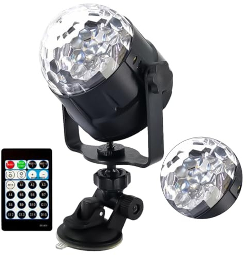 IWOWHERO Luce di Proiezione LED Rotante a 15 Colori con Telecomando USB Lampada di Cristallo per Auto e Festa Luce da Discoteca per Decorazioni Natalizie Matrimoni e Ambienti Interni ed