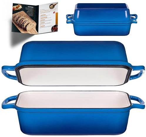 Mezzalur 11x5 Inch Cast Iron Loaf Pan with Lid, Large Loaf Pans for Sourdough Bread Baking, Even Heat Distribution Dutch Oven Bread Pan for Homemade Bread, Meatloaf (5.8Qt, Marseille)