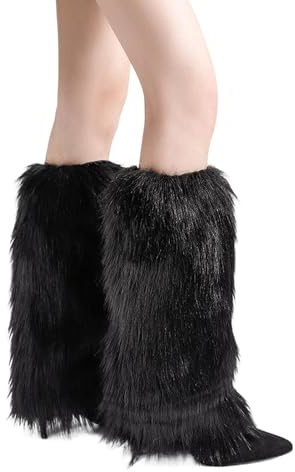 Thapncow Damen Beinstulpen aus Kunstfell, Sexy Damen Bein Stulpen, Beinwärmer Kunstfell, Geeignet für Bühnenauftritte, Furry Stulpen für Stiefel, Kostüm & Alltag