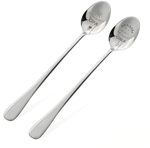 FIGCY Gravierte Löffel-Set Guten Morgen Oma und Guten Morgen Opa, Geschenkset für Großeltern zum Geburtstag oder zu besonderen Anlässen, 2er-Pack