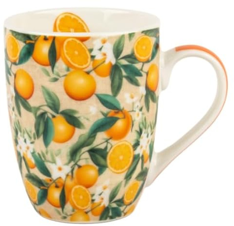 SIGNES GRIMALT 55 cl porslinsmugg med apelsinmönster - mugg 12 cm (12 tum), citrus- och bladdekor - 55 cl med presentförpackning - 12 x 8,5 x 10,5 cm
