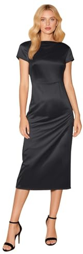 Robe Mi-Longue en Satin pour Femme Élégante Dos Nu Manches Courtes Torsadées Couleur Unie Sexy Col Bénitier Fente Latérale Robe Fluide Robes De Soirée Cocktail Mariage Invité 2026