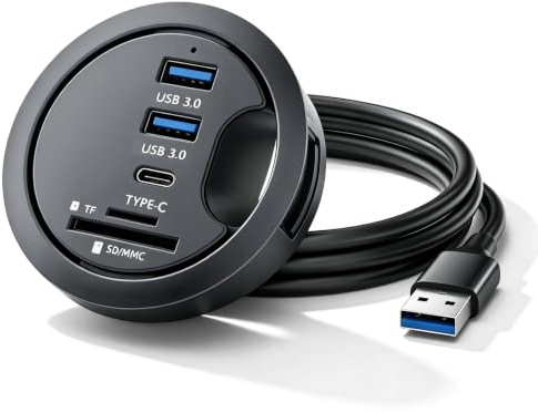 Hub da scrivania USB 3.0 da incasso: hub da incasso 5 in 1, scrivania USB, SD/TF e connettore Type-C, per ufficio, foro da tavolo da incasso 60 mm
