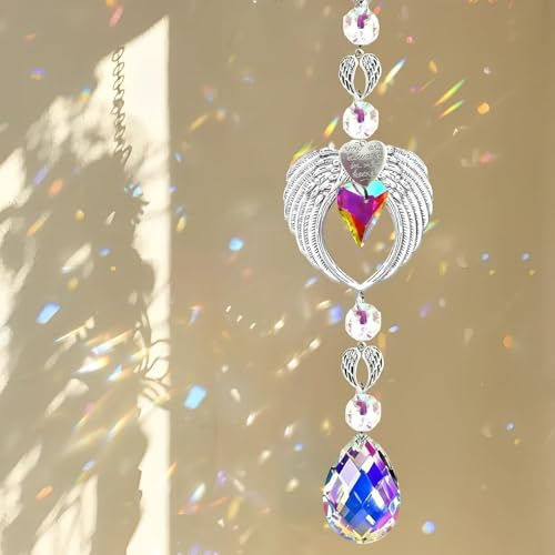Angel Wings Crystal Sun Catcher Ornaments with Prisms, Hanging Suncatchers for Windows & Garden, Sparkling Glass Wind Chimes for Outdoor Decor, Home Gifts for Women