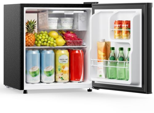 KOMORE Table Top Fridge, 40L Mini Fridge With Chiller Box, Black | Adjustable Thermostat & Foot, Removable Shelf, 40dB Low Noise, Energy Efficient Counter Top Fridge for Bedroom, Home, Office