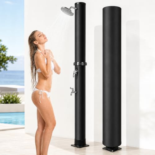 Bsteciar Doccia Solare da Giardino con Copertura Protezione, 40 Litri Doccia da Esterno con Soffione a Pioggia Regolabile, Temperatura Max 60°C, Acqua Calda e Fredda, Perfetta per Giardino, Piscine