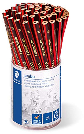 STAEDTLER tradition jumbo 1285 Schreiblernbleistifte – 2B, 50er Köcher | Ergonomisches Dreikantformat, 4 mm Mine – Upcycling-Holz, für Kinder – Art.-Nr. 1285 KP50
