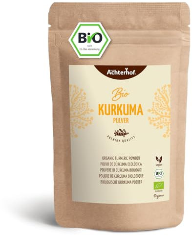 Polvere di Curcuma biologica 250g | radice di curcuma finemente macinata in qualità biologica | per preparare un latte dorato, come aggiunta al tè, piatti asiatici, zuppe piccanti | vom Achterhof