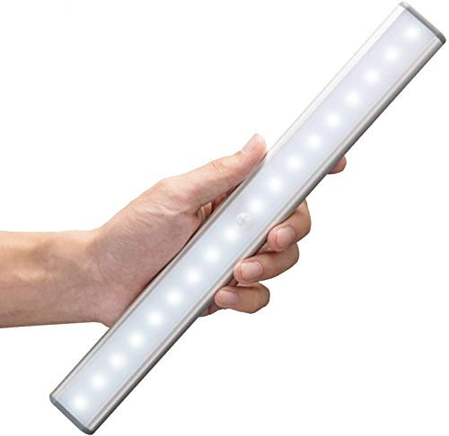 MOSTON 18 LED per armadio, luce da parete, USB, ricaricabile, rilevatore di movimento con sensore, con interruttore, luce portatile, luce notturna, senza cavo, magnetica, barra luminosa (argento)