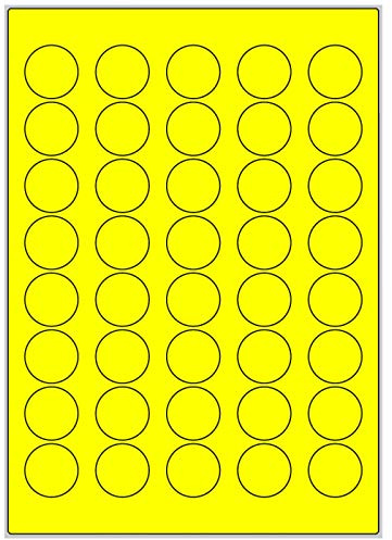 TE-Office 400 Stück 30mm runde farbige Universal Markierungspunkte Klebepunkte auf 10 Blatt Bogen DIN A4 in Leuchtfarbe gelb