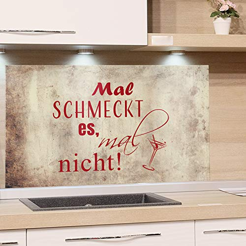 GRAZDesign Spritzschutz Küche braun - Spruch Mal schmeckt es, mal Nicht - Glasrückwand Rückwand Küchenrückwand aus ESG Glas 80x50cm