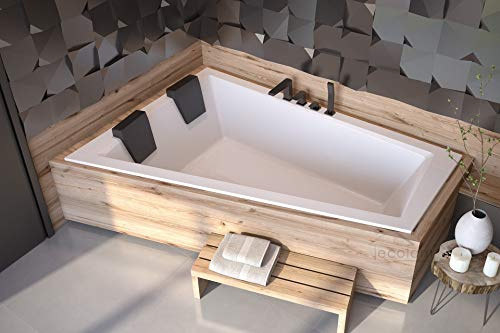 ECOLAM® Badewanne Intima Duo Slim Eckwanne für Zwei 180x125 cm LINKS + Styroporverkleidung zum Verfliesen + 2x Kopfstütze Ab- und Überlauf Automatik Füße Silikon - PERFEKT FÜR ZWEI PERSONEN