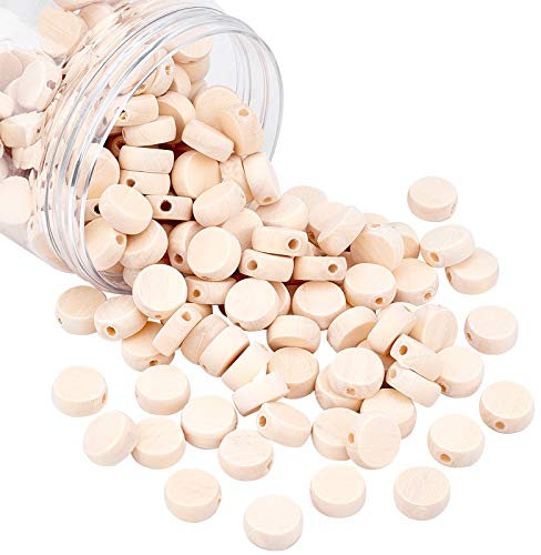 PH PandaHall 200pcs Perles en Bois Rondes Plates Naturelles, 12,5 mm Perles de Monnaie en Bois Tranches de Bois Rondes Non Finies pour la Fabrication de Bijoux, Trou 2 mm