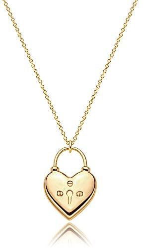 MEVECCO Gold Dainty Heart Pendant Necklace for Women 18K Gold Filled Turquoise Shining Lock Heart Horns Necklace Delicate Awl Cross Necklace Personalized Jewelry
