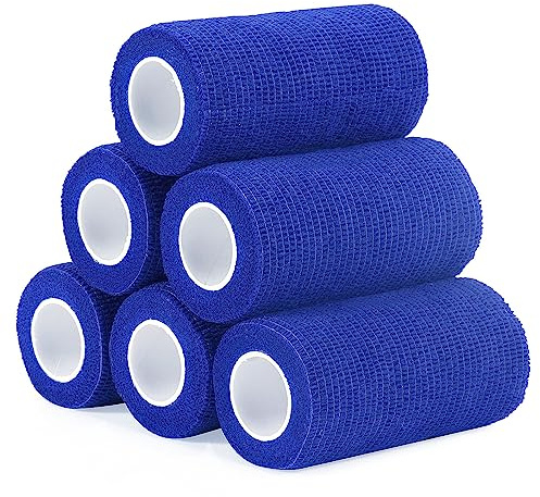 Haftbandage Verband Selbstklebender 10cm Fixierbinde Selbsthaftend Bandage | 6 Rollen Kohäsive Bandage für Erste Hilfe Dog Sport Elastische Binde für Handgelenk Füße Vet Wrap Hund Pferde (Blau)