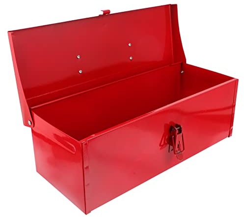 Uonlytech Portable Crimson Metal Toolbox with Lock and Handle, Large Capacity Lightweight Tool Box for Safe Storage, Sturdy Metal Construction for Household and Workshop Use Style