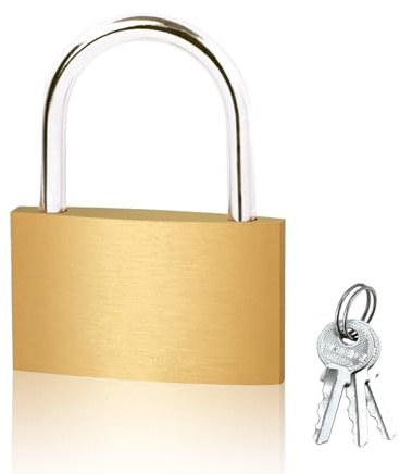 Brass Keyed Padlock 60mm Brass Padlock Universal Brass Lock with Long or Short Shackle, 3 Keys Indoor Security Locks for School and Gym Locker, Sheds, Fence, Backpack, Storage Cabinets - Small