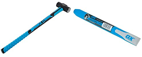OX OX-T081510 Hammer - Sledgehammer with Fibreglass Handle - Forged and Induction Hardened Hammerhead - 10 lb/4.5 kg & OX OX-T091206 Trade Cold Chisel - ½ X 6 / 13mm x 150mm