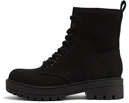 Soda FIRM - Lug Sole Combat Ankle Bootie Lace up w/Side Zipper (Black IMSU, us_footwear_size_system, adult, women, numeric, medium, numeric_8)