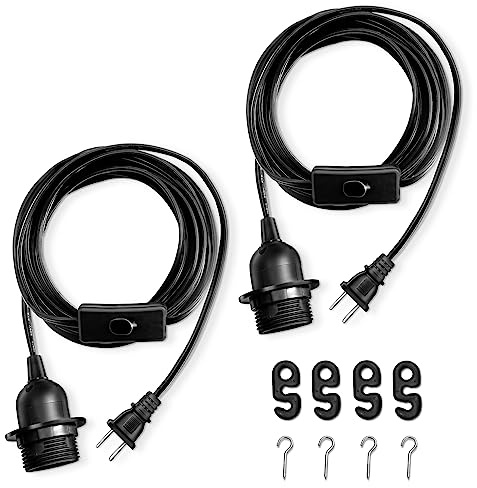 AdiyZ Pendant Light Cord - 15 Feet Hanging Light Bulb with Plug in Cord - 2 Pack Lamp Cord E26 Light Socket with Wire Black Extension Chandelier Lantern Cable with On/Off Switch (No Bulb Included)