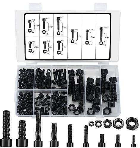 SYBDXJ Zylinderschrauben mit Innensechskant Schrauben, 150 Stk. Sechskantschrauben mit Sechskantmutter, Sechskopf Maschinenschrauben Sortiment Kit, Metrisch Gewindeschrauben - M4/M5/M6/M8/M10