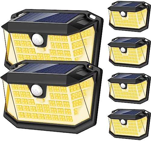 LANSOW 6 Pcs Solar Lights Outdoor, 188 LED Solar Security Lights Motion Sensor, IP65 Waterproof, 3 Modes Solar Powered Flood Lights for Garden Fence Door Yard (3000K Warm White, 800LM)
