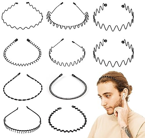 Wubushan Haarreifen Männer, 10Pcs Haarreif Männer, Haarreif Herren, Männer Haarreif, Haarreifen Damen Dünn, Gezackter Haarreif Schwarz Männer für Sport, Fitness