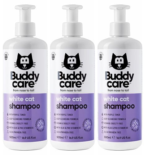 Buddycare White Cat Shampoo (500 ml x3): ljusare och renande schampo för katter - djuprengöring, fräsch doft och anti-klåda | aloe vera