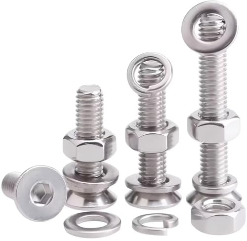 SYDARSYN Juego de Tornillos y Tuercas, M4x100mm Tornillos Allen de Cabeza Plana Acero Inoxidable Tornillos de Cabeza Avellanada con Tuercas Hexagonales y Arandelas Kit (10 Piezas)