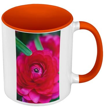 Tasse, Farbe Premium-Qualität, Orange – Dahlie Rose von oben gesehen Blume Rose Natur Pflanze – Tasse mit Henkel und farbigem Innenfutter