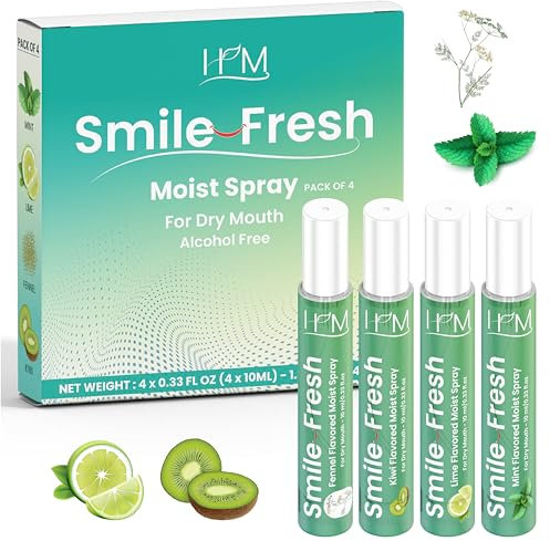 HM - Dry Mouth Flavoured Spray - Alcohol Free | Instantly Hydrate & Moisturize | pH Balanced | Promotes Saliva Production & Soothes | Pack of 4 x 0.33 oz [1.35 Oz]
