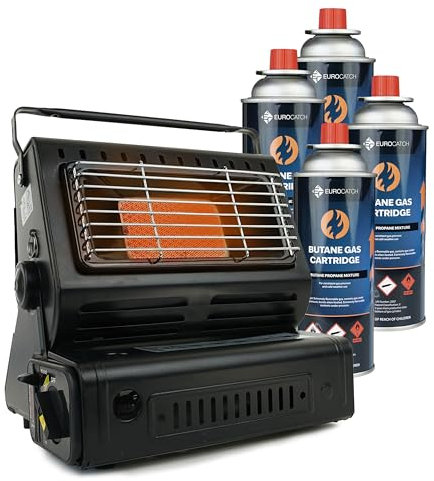 Eurocatch Chauffage à gaz - Incl. 4 cartouches de gaz - Chauffage - Chauffage de terrasse - Réglable - Portable