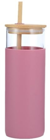 soulnioi Gobelet en verre avec couvercle en bambou et paille, bouteille d'eau en verre de 600 ml avec manchon de protection en silicone, pour tasse à café glacé, tasse à thé boba, tasse de voyage en