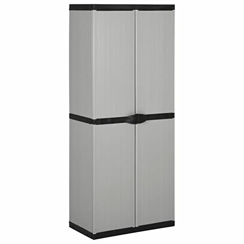 Gecheer PVC & PP Outdoor Storage Cabinet with 3 Shelves, Grey and Black, 68 x 40 x 168 cm, Ideal for Garden or Patio Use, Lockable, Easy to Assemble Model340984
