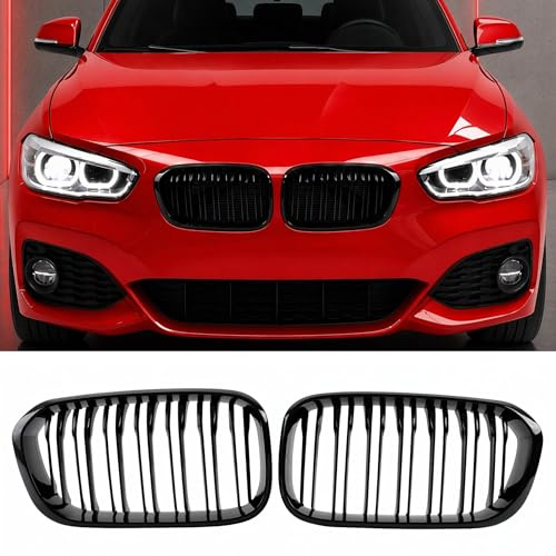 Haoyijiahui Kidney Grille for BMW 1er F20 F21 116i 118i 120i 125i M140i Hatchback LCI 2015-2018 Black Gloss Radiator Front Double Ribbed Grill