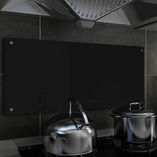 ARKEM Kitchen Backsplash Black 90x40 cm Tempered Glass,Tempered Glass Splashback for Kitchen, Toughened Glass Heat Resistant Splashbacks for Cookers - Pre-Drilled Holes with Fixing