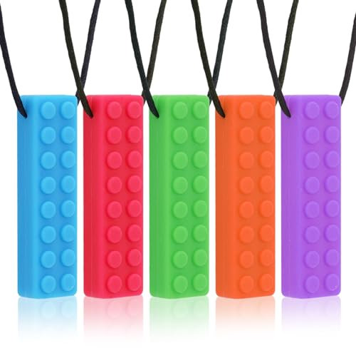 ORUZA Sensory Kauen Halskette, 5 Stück Silikon Kauen Halskette für Zahnen, ADHS, Autismus, Beißen Bedürfnisse, Oral Motor Chewy Beißring für Autistische Kinder Baby Jungen Mädchen