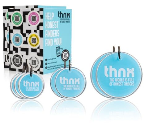 thnx Tag tag Keychain - with QR Code, Smart Travel Pack XXL, 3X S Tag, 2X M Tag, 2X L Tag, 2X Tag sticker, for backpacks, suitcases, keys and laptop, direct contact with the finder (Blue)