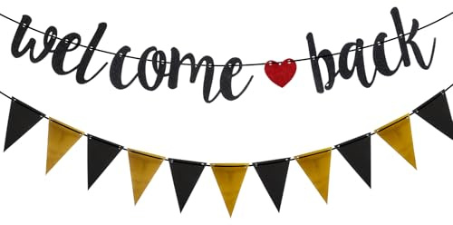 Welcome Back Willkommensgirlande zurück, Willkommensbanner, Willkommensgirlande, schwarz, Dekoration für Klassenzimmer, Schule, Familienparty, Dekoration