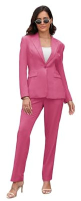 Damen-Anzüge für Beruf, 2-teiliges Büro-Arbeitsanzug-Set, schmale Passform, Ein-Knopf-Blazer, Jacke und Hose, Violett, Rot, 3X-Groß